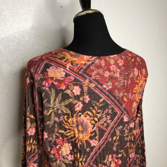 Soft Surroundings orange brown floral ribbed knit tunic top size Large - Picture 7 of 10